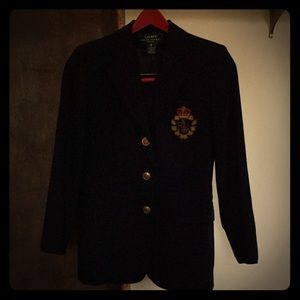 VTG RALPH LAUREN NAVY CRESTED WOOL BLAZER